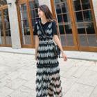 Set: Short-sleeve T-shirt + Sleeveless Maxi Lace Dress
