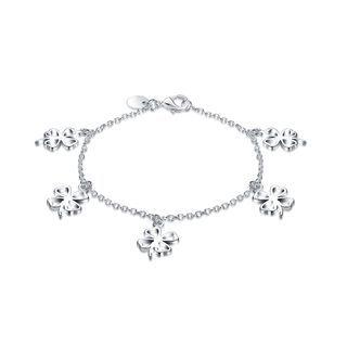 Simple Romantic Four-leafed Clover Bracelet Silver - One Size