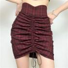 Plaid Drawstring Mini Pencil Skirt