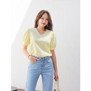 Plus Size V-neck Eyelet-lace Blouse