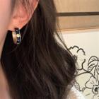 Floral Hoop Earring 1 Pair - 925 Silver Needle - Black & Gold - One Size