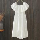 Off-shoulder Lace Crochet Midi A-line Dress White - One Size
