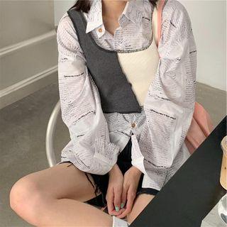 Lettering Shirt / Two-tone Cropped Vest