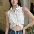 Sleeveless Collar Twisted Crop Top White - One Size