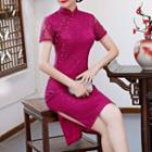 Short-sleeve Lace Qipao Dress
