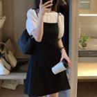 Short-sleeve Plain Top + Tie Strap Plain Dress
