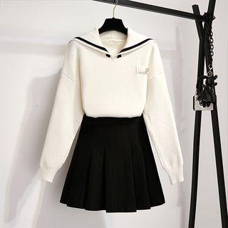 Set: Collared Sweater + Pleated Skirt