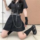 Asymmetric Pleated Mini A-line Skirt / Belt