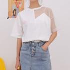 Short-sleeve Mesh Panel T-shirt White - One Size