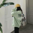 Thank You Lettered Oversized Sweatshirt Mint Green - One Size