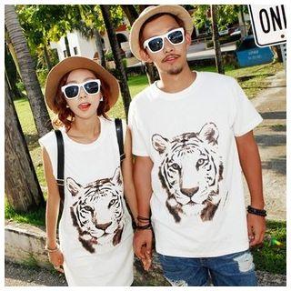 Couple Matching Short-sleeve Print T-shirt / Printed Tank Dress