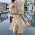 Puff-sleeve Open-back A-line Dress