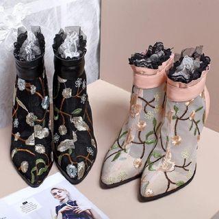 Floral Print High-heel Ankle Boots