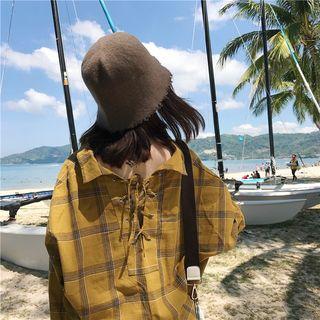 Long-sleeve Check Lace-up Shirt