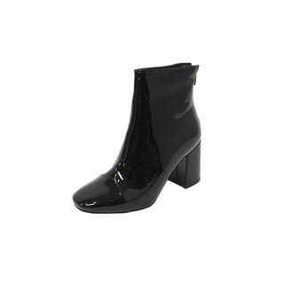 Block-heel Patent Ankle Boots
