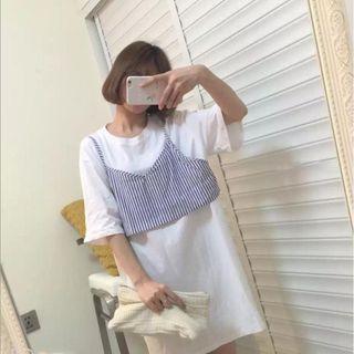 Mock Two-piece Elbow-sleeve Dress