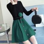 Mock Two-piece Long-sleeve Pom Pom A-line Dress
