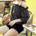 Set: Printed Bikini Top + Swim Shorts + Cover-up Top