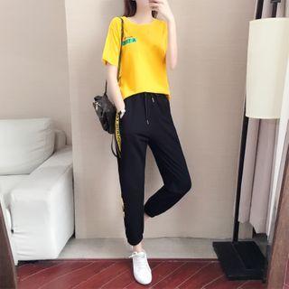 Set: Short-sleeve Lettering Print T-shirt + Sweatpants