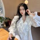 Bell-sleeve Plain Layered Blouse Dress - One Size