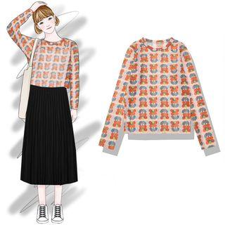 Long-sleeve Floral Pattern T-shirt