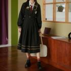 Single Breasted Midi A-line Coat Dress / Long-sleeve Tie-neck Shirt