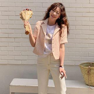Short-sleeve Tweed Jacket Pink - One Size