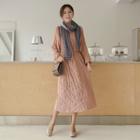 Balloon-sleeve Gathered-waist Crinkled Dress