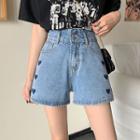 High-waist Heart Embroidered Denim Shorts