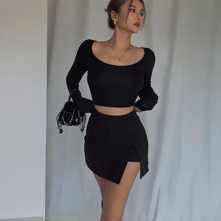 Asymmetrical Side-slit Mini Skirt
