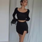 Asymmetrical Side-slit Mini Skirt