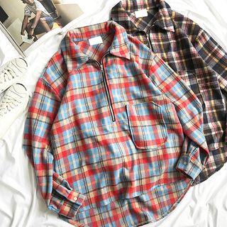 Check Zip Loose-fit Shirt
