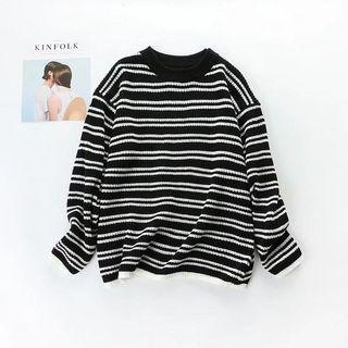 Loose-fit Crewneck Striped Knit Sweater