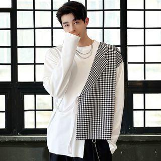 Mock Two-piece Houndstooth Panel T-shirt