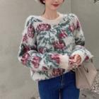 Floral Pattern Sweater Red & Green Floral - Almond - One Size