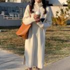 High-neck Zip Slit Long-sleeve Knit Dress