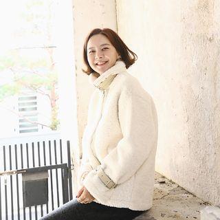 Buckle-neck Sherpa-fleece Zip-up Jacket