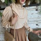 Scarf-neck Ruched Blouse Light Beige - One Size