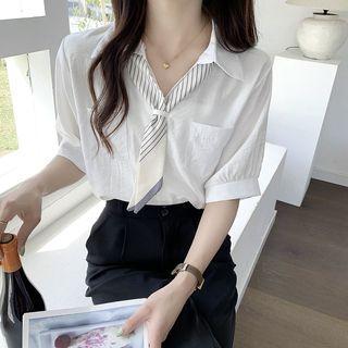 Sailor Collar Chiffon 3/4-sleeve Shirt