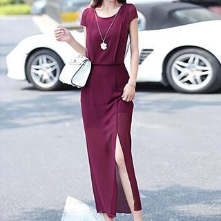 Short-sleeve Chiffon Maxi Dress