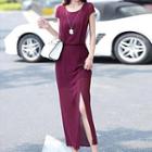 Short-sleeve Chiffon Maxi Dress