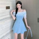 Cold Shoulder Denim Short-sleeve A-line Dress