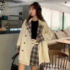 Double-breasted Trench Jacket / Plaid Mini Skirt / Lace Open Front Jacket