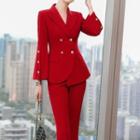 Flared-sleeve Double-breasted Blazer / Cropped Boot-cut Pants / Set