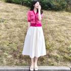 Elbow-sleeve Two-tone Top / Midi A-line Skirt