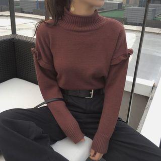Frill Trim Mock Neck Sweater