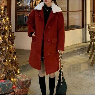 Fleece Collar Single Breasted Coat