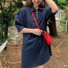 Short-sleeve Polo Dress Navy Blue - One Size