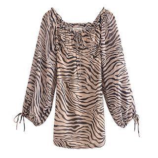 Balloon-sleeve Zebra Print Mini Sheath Dress