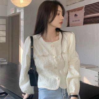 Long-sleeve Square Neck Tweed Jacket